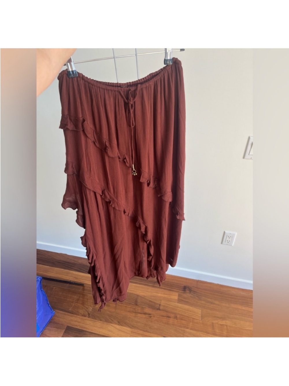 Free People Ambie Asymmetrical Ruffled Flowy Skirt in Chocolate Love, small - Picture 5 of 7
